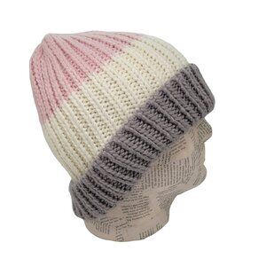 ⭐Tasha One Size Women's Tricolor striped Knit Rib Cuff Beanie adult Hat New⭐